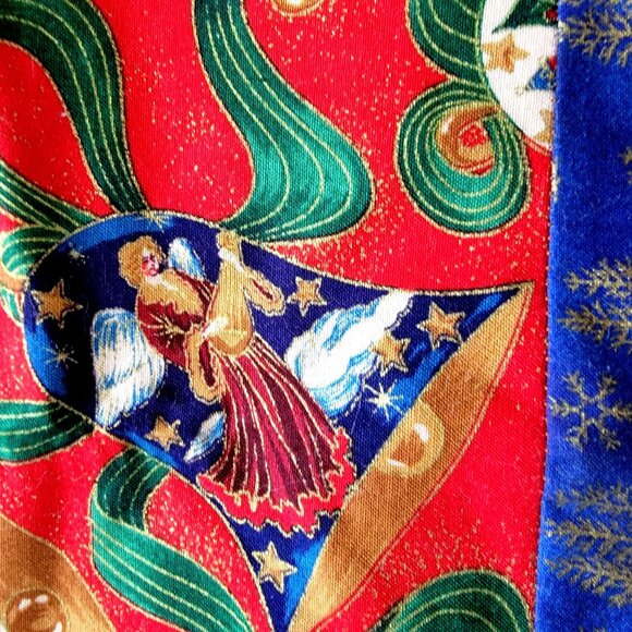 Festive vintage 80s 90s habdmade Christmas Table Runner With Santa & Angel Bell - Picture 6 of 13